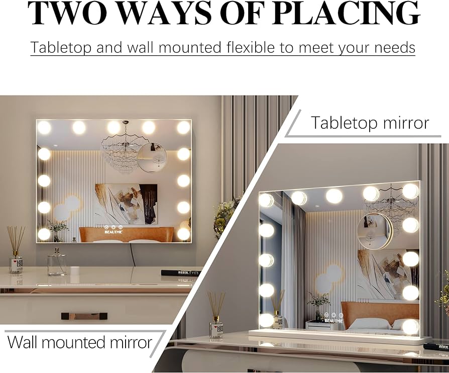 Vanity Mirror Hollywood Mirror with Lights,Led Makeup Mirror with Magnifying Mirror Bedroom Table Mirror/Wall Mounted Mirror Big Mirror (50.5x39.7cm, White)