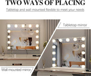 Vanity Mirror Hollywood Mirror with Lights,Led Makeup Mirror with Magnifying Mirror Bedroom Table Mirror/Wall Mounted Mirror Big Mirror (50.5x39.7cm, White)