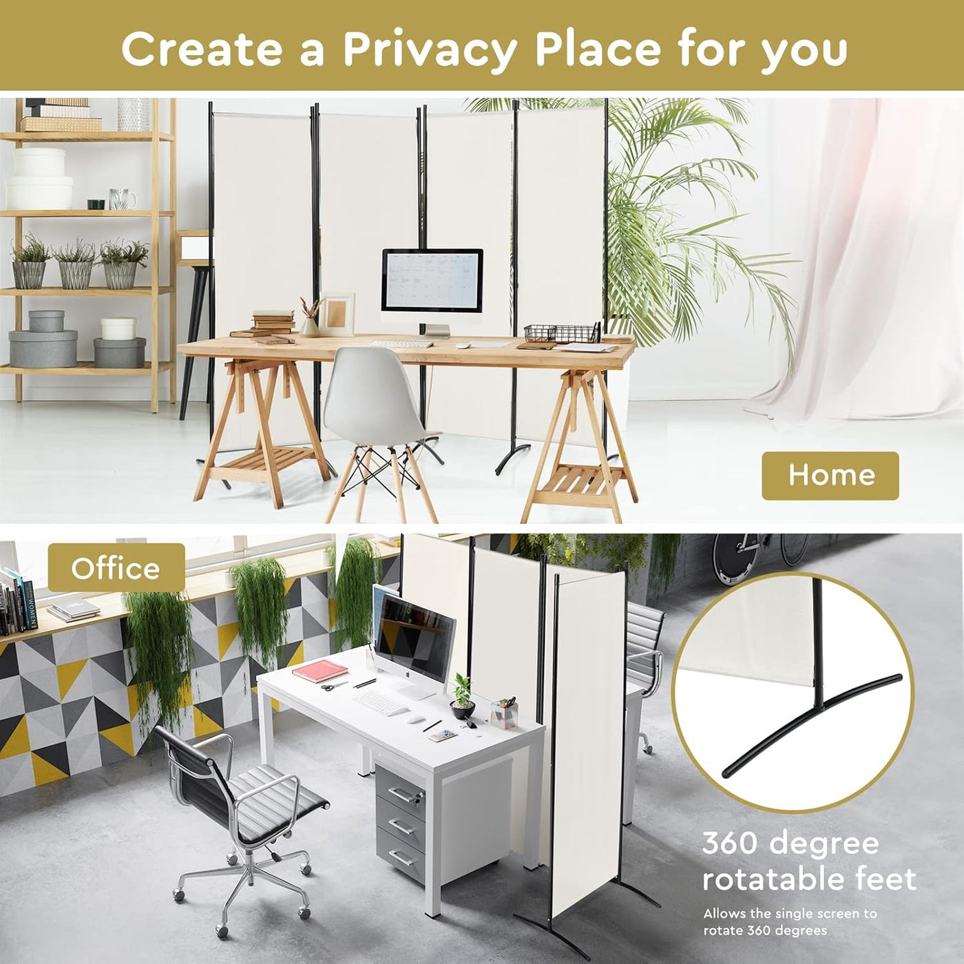 224 × 171 cm 4-Panel Folding Room Divider – Black or White