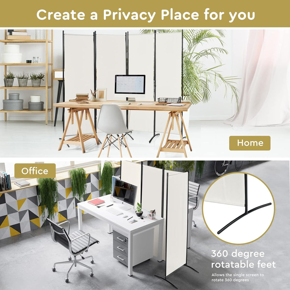 224 × 171 cm 4-Panel Folding Room Divider – Black or White