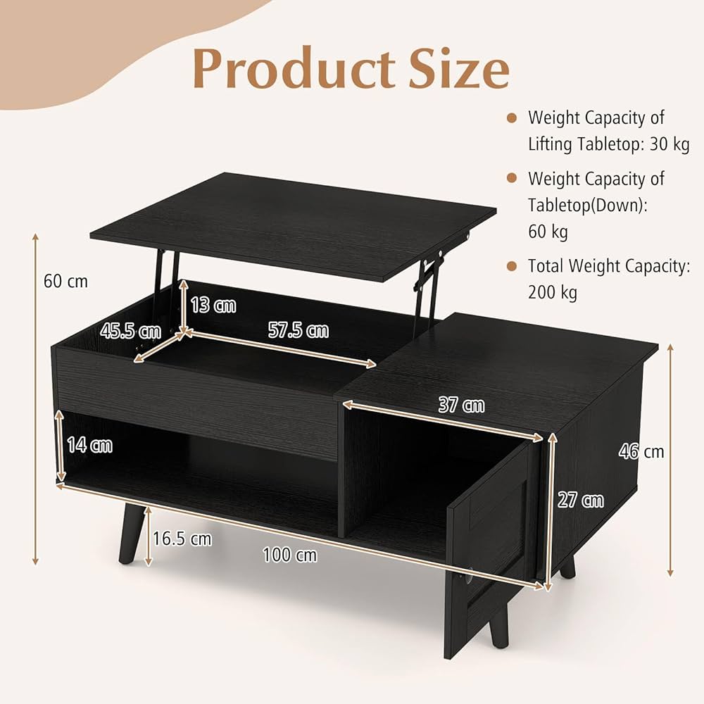 Lift-Top Coffee Table with Hidden Cabinet & Open Shelf