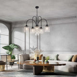 6 Lights Crystal Chandeliers, Black Farmhouse Chandelier, Metal Industrial Pendant Lighting, Semi Flush Mount Chandelier Ceiling Lamp for Dining Room Bedroom Kitchen, E27 Base