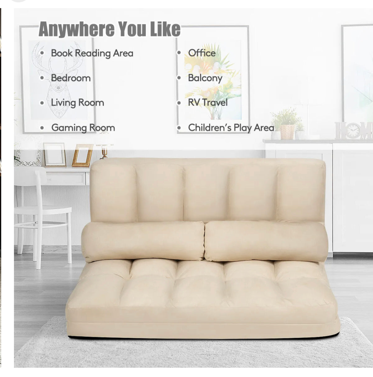 6-Position Foldable Floor Sofa with 2 Pillows