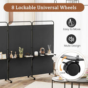 188cm Rolling 3-Panel Room Divider with 3 Shelves – 3 Colours