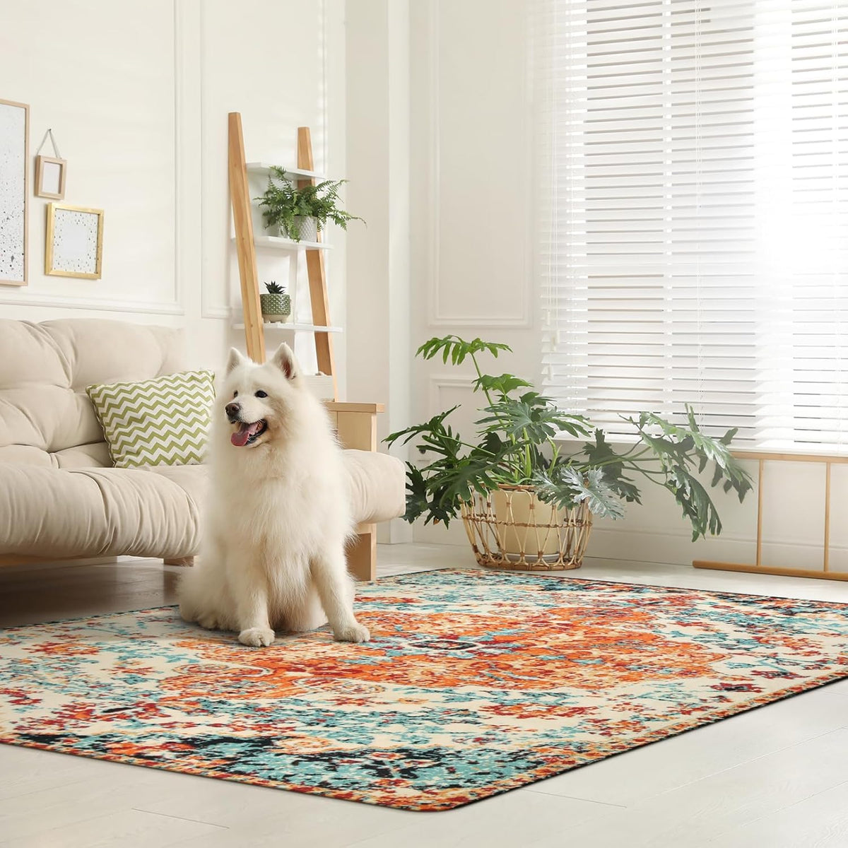 Bohemian Floral Washable Low-Pile Area Rug