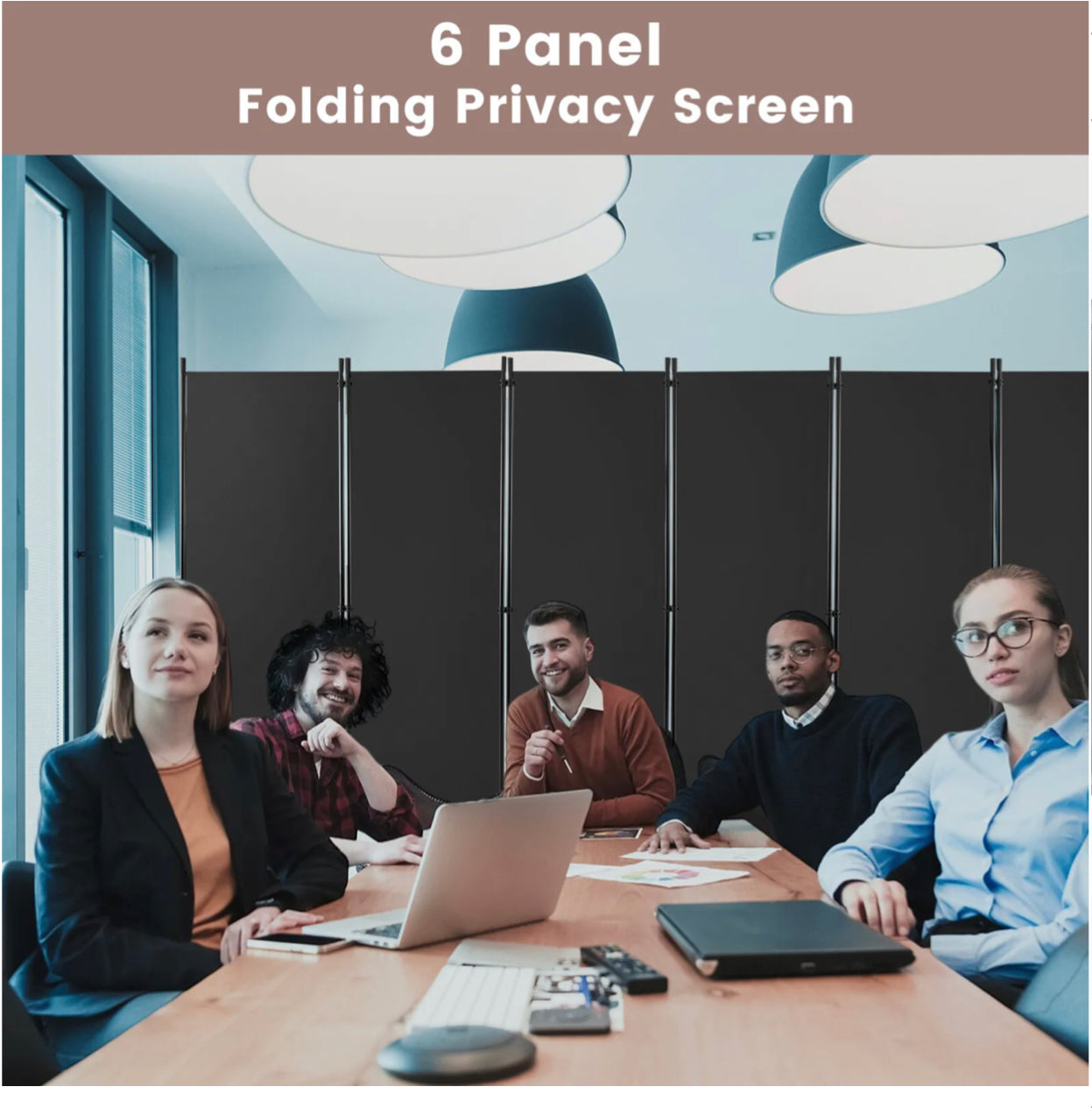 5.6 ft 6-Panel Rolling Room Divider – Black