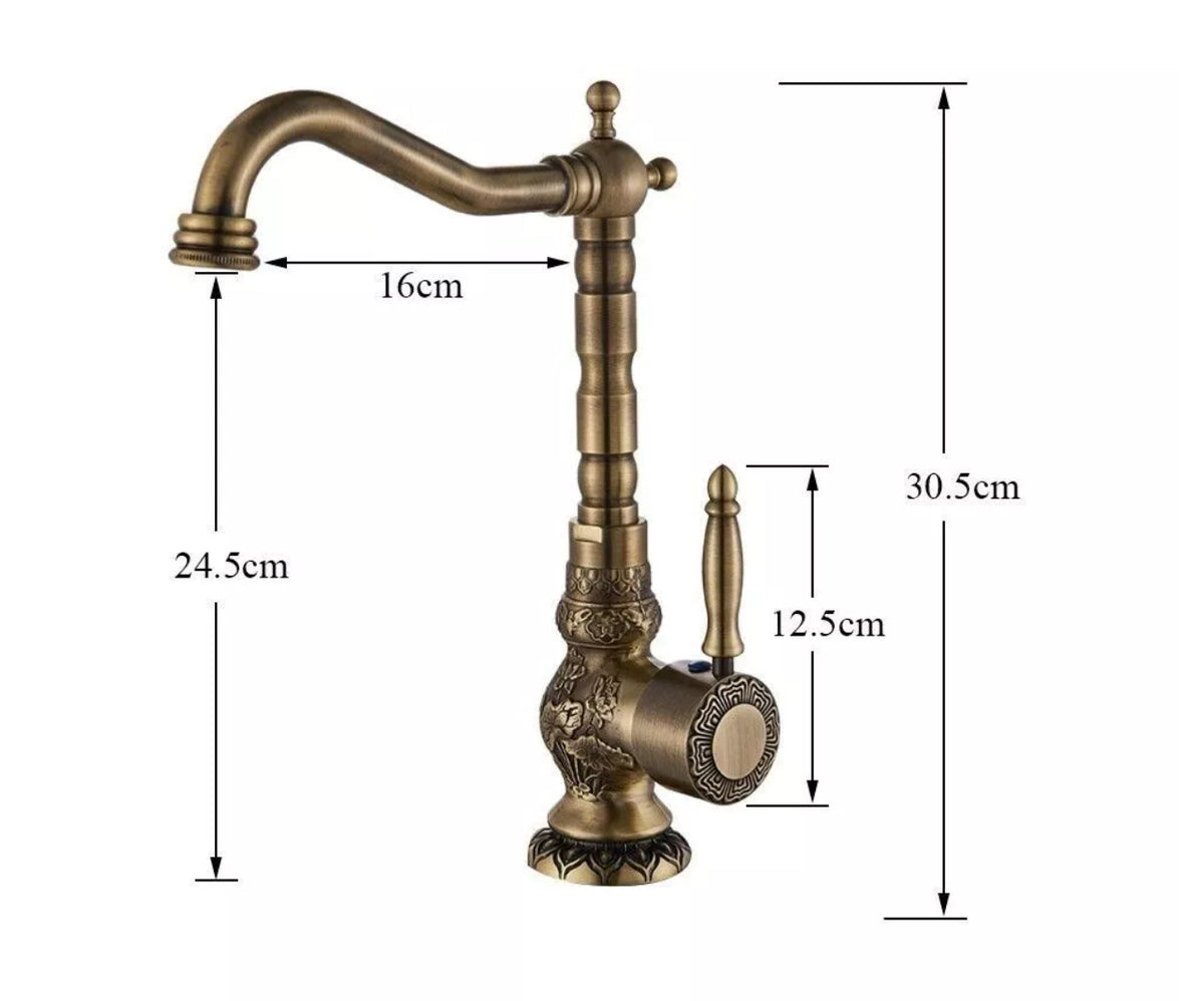 Antique Brass Single-Lever Bathroom Basin Mixer Tap