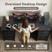 160 cm Computer Desk with 2 File Cabinets & 4 Fabric Drawers