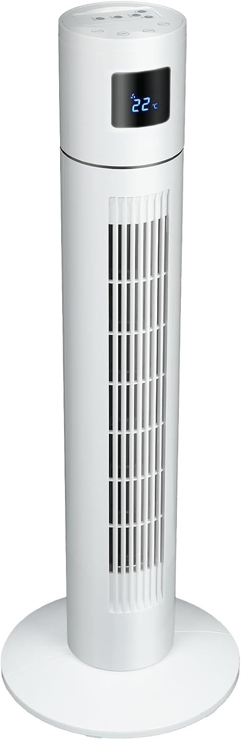 Tower Fan Portable Floor Fan Electric Cooling Fans with 3 Speed, 12H Timer, 70° Oscillating, LED Digital Display for Bedroom Home Office, White