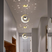Moon Pendant Lamp, Ceiling Lamp, Creative Styling, for Bedroom Living Room Restaurant Bar Kitchen (Gold, Cool White)
