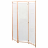 3-Panel Room Divider in Cream - Freestanding Fabric and Fir Wood Frame Partition with Extra Storage Bags - 120x170x4cm