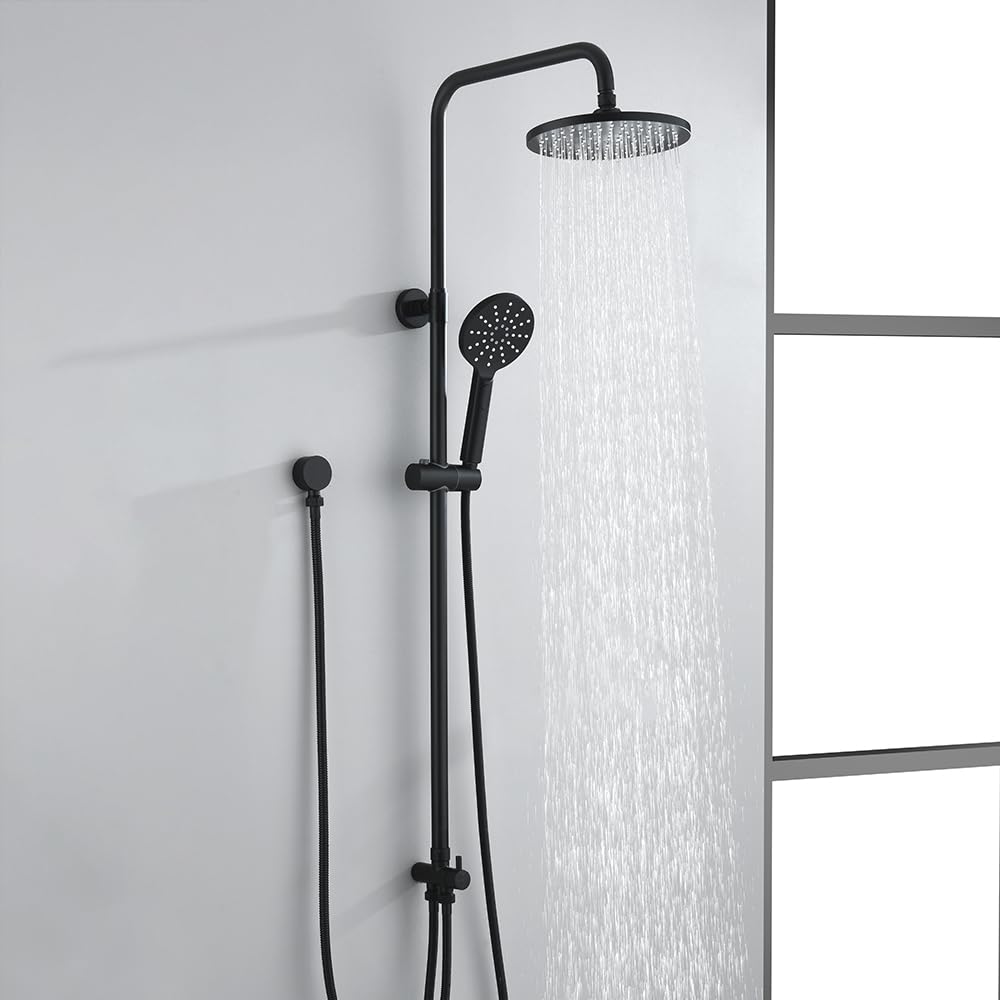 9-Inch Round Black Twin-Hose Shower System