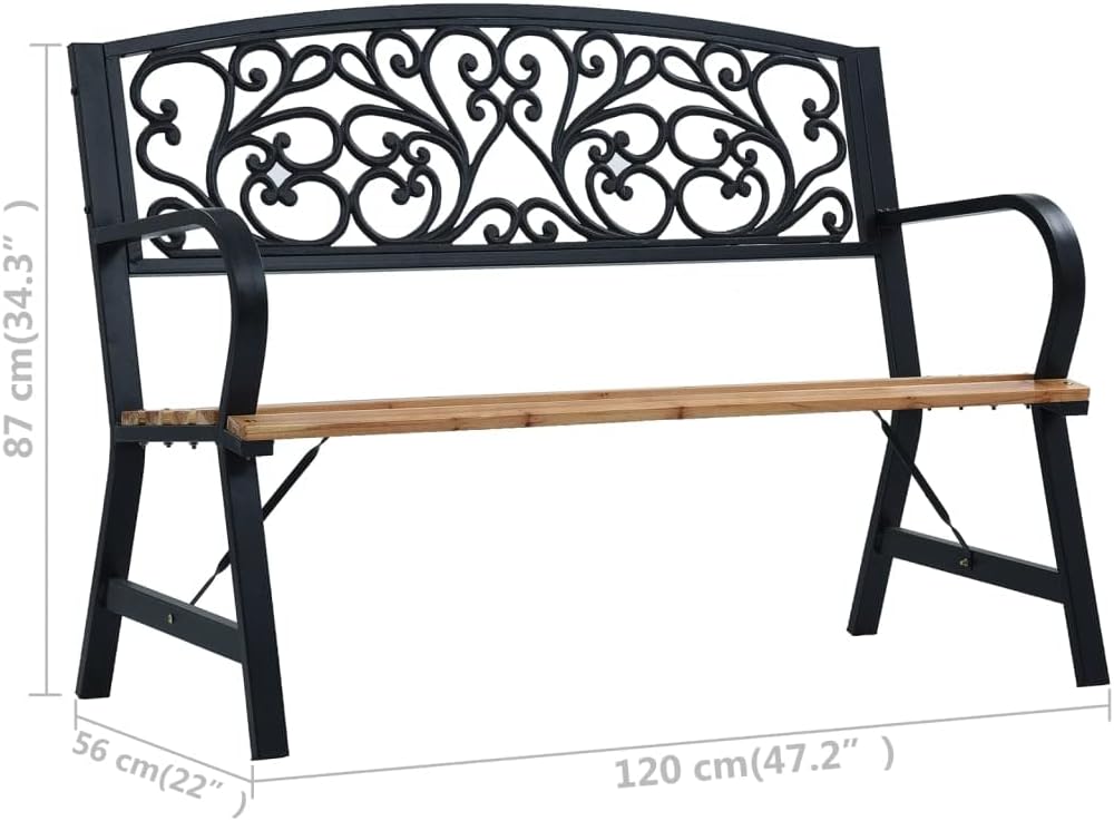 120 cm Wood & Metal Vintage Garden Bench – Up to 110 kg