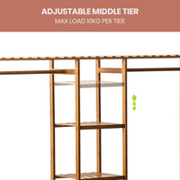 150 cm Bamboo Open Wardrobe with Rail, 7 Shelves & 2 Drawers – Brown