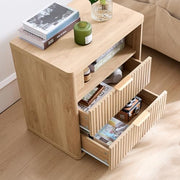 Fluted 2-Drawer Bedside Table with Open Shelf – Natural Oak