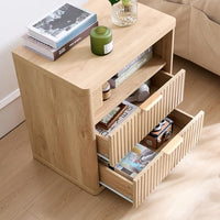 Fluted 2-Drawer Bedside Table with Open Shelf – Natural Oak