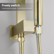 8-Inch Square Brushed-Gold Twin Shower Rail Set
