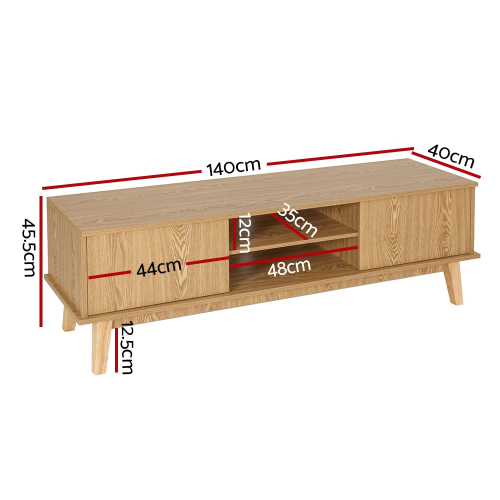 140 cm Pine TV Unit with 2 Cabinets & Open Shelves
