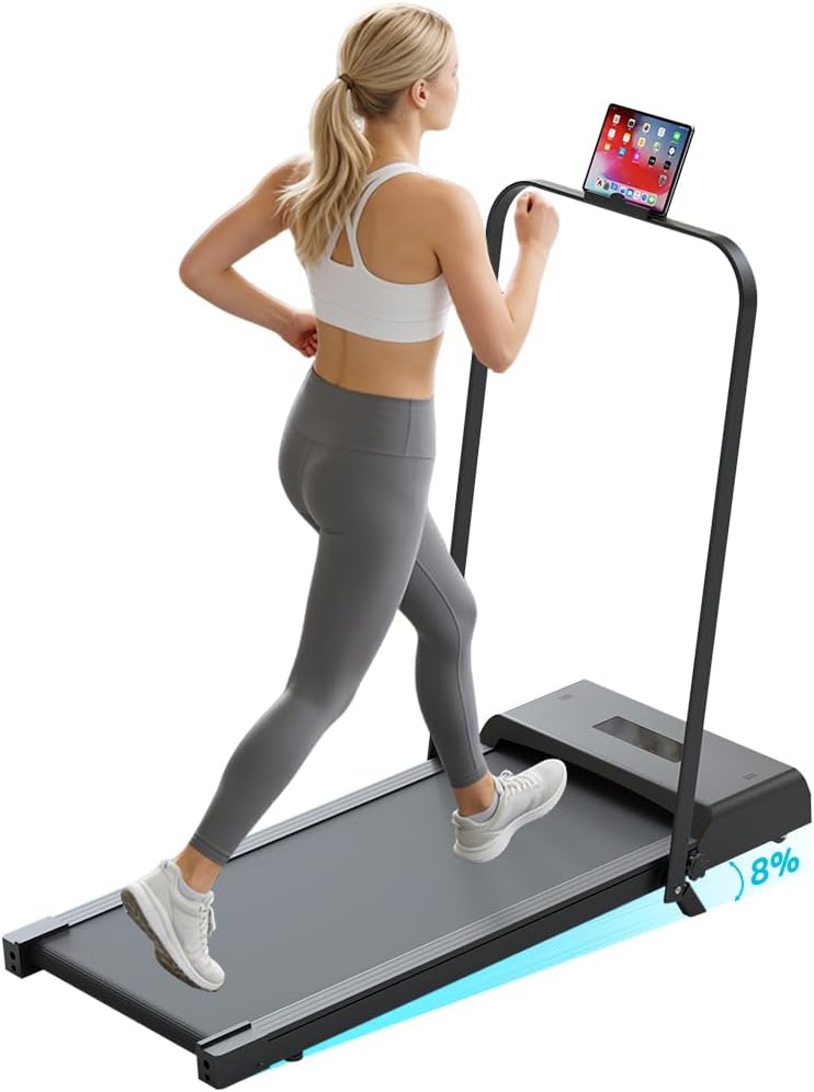 PORIYA Treadmill Electric Walking Pad Ultra Slim Foldable Walking Pad Adjustable Speed LED Display Portable Treadmill for Home Small Space Apartment Workout Black/Pink