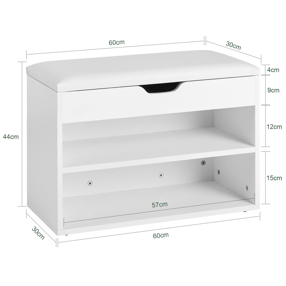 White 2-Tier Shoe Cabinet Bench with Folding Seat