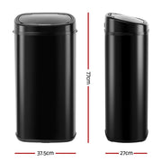 68 L Silver Sensor Rubbish Bin with Manual Mode
