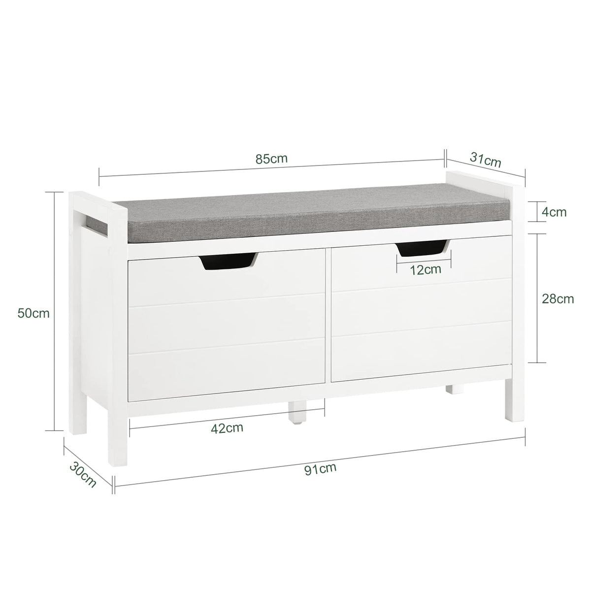 91 cm White Shoe Storage Bench with Removable Cushion