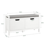 91 cm White Shoe Storage Bench with Removable Cushion