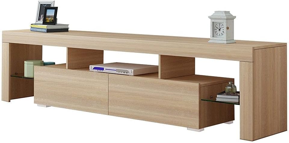200 cm Oak TV Cabinet with 2 Drawers & Open Shelf