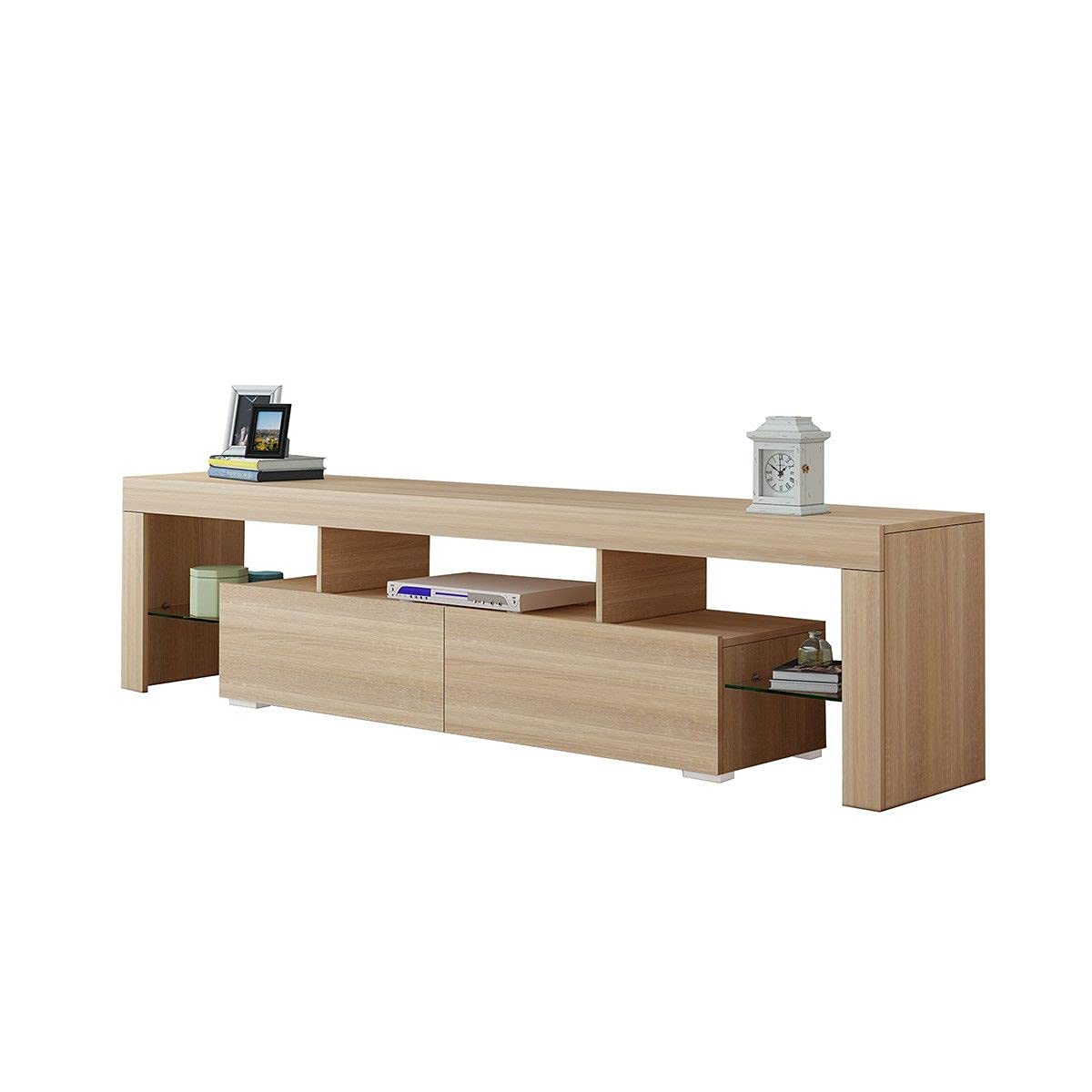 200 cm Oak TV Cabinet with 2 Drawers & Open Shelf