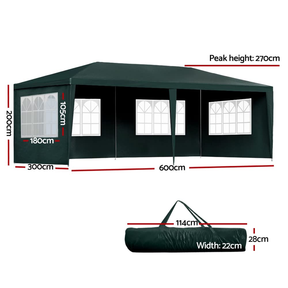 3 × 6 m Green Marquee Gazebo with 4 Window Walls