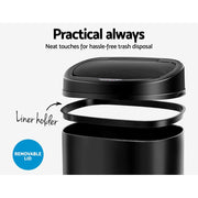 68 L Silver Sensor Rubbish Bin with Manual Mode