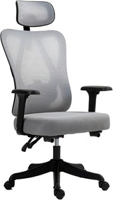 WULAR Ergonomic Office Chair, Breathable Mesh Desk Chair with Adjustable Lumbar Support and Headrest, High Back Computer Chair with Flip-up Armrests, Thick Cushion for Home, Office (Grey)