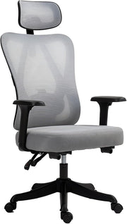 Office Chair, Breathable Mesh Desk Chair with Adjustable Lumbar Support and Headrest, High Back Computer Chair with Flip-up Armrests, Thick Cushion for Home, Office (Grey)