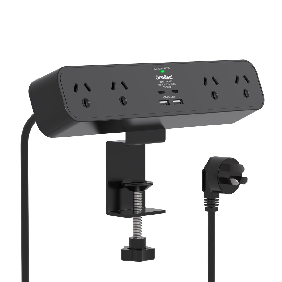 One Beat PD 30W Desk Clamp Power Board USB C,Fast Charging Station,4 Outlets with 4USB Ports(2USB C), Desktop Mounted Power Board Surge Protected,1.5M Extension Cord for Desk Accessories Home Office