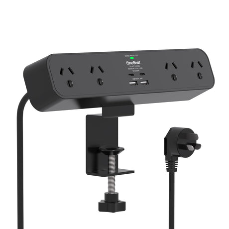 One Beat PD 30W Desk Clamp Power Board USB C,Fast Charging Station,4 Outlets with 4USB Ports(2USB C), Desktop Mounted Power Board Surge Protected,1.5M Extension Cord for Desk Accessories Home Office