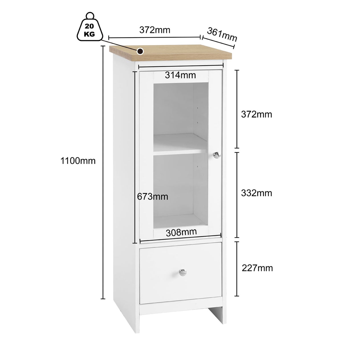 Tall Storage Cabinet Bathroom Kitchen Laundry Pantry Cupboard Shelves Glass Door White Small Bathroom Cabinet for Living Room, Kitchen, Office, White