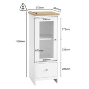 Tall Storage Cabinet Bathroom Kitchen Laundry Pantry Cupboard Shelves Glass Door White Small Bathroom Cabinet for Living Room, Kitchen, Office, White