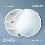 60 cm Round Sliding-Door Mirrored Bathroom Cabinet