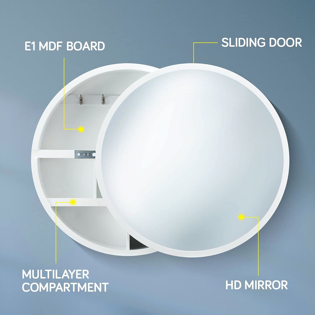 60 cm Round Sliding-Door Mirrored Bathroom Cabinet
