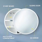 60 cm Round Sliding-Door Mirrored Bathroom Cabinet
