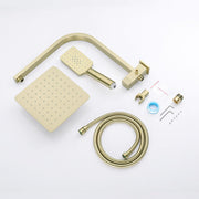8-Inch Square Brushed-Gold Twin Shower Rail Set