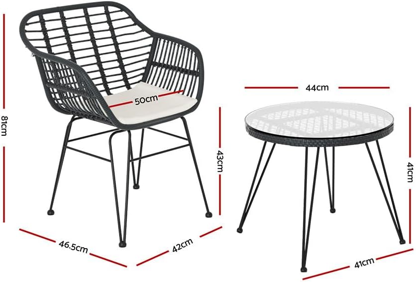 Gardeon 3pcs Patio Bistro Set, Outdoor Dining Chairs and Table Setting Patio Deck Chair Lounge Garden Furniture Seating Backyard Indoor, Water-Resistant All Weather with Ventilated Backrest Grey