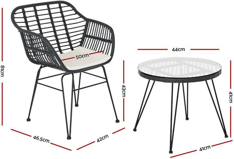Gardeon 3pcs Patio Bistro Set, Outdoor Dining Chairs and Table Setting Patio Deck Chair Lounge Garden Furniture Seating Backyard Indoor, Water-Resistant All Weather with Ventilated Backrest Grey