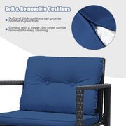 3-Piece Navy Rattan Rocking Chair & Glass Table Set