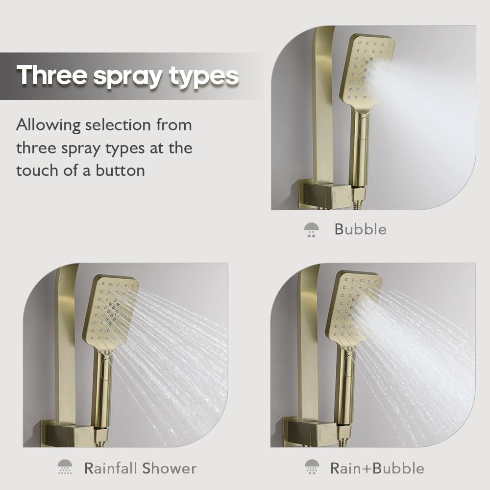 8-Inch Square Brushed-Gold Twin Shower Rail Set
