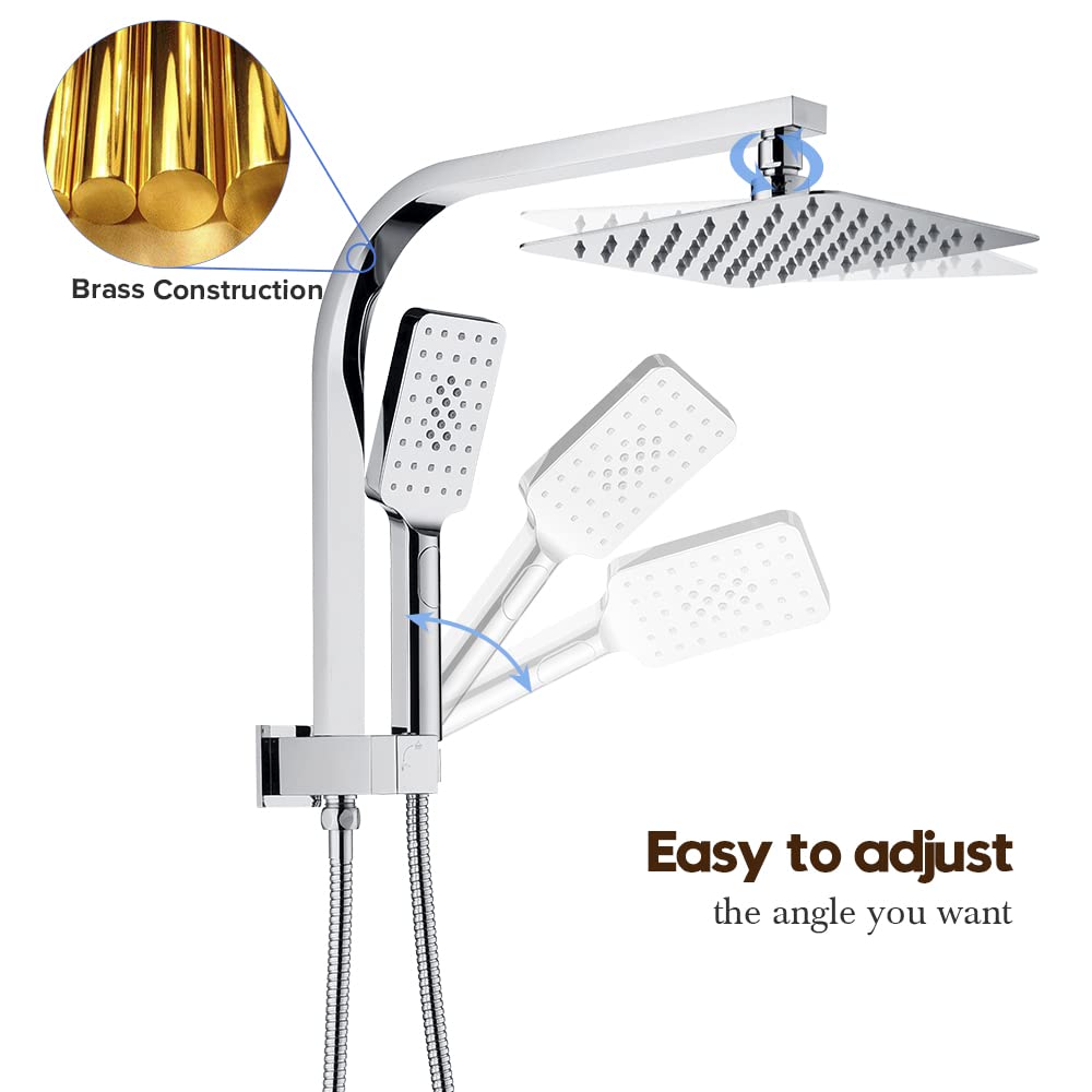 8-Inch Square Twin Shower Rail Set – Chrome or Black