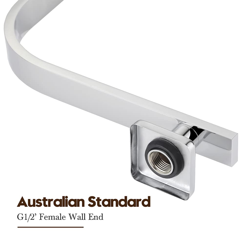 WELS Gooseneck Shower Wall Arm with 8" Square Rain Shower Head Set Brass