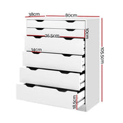 White 6-Drawer Tallboy Chest