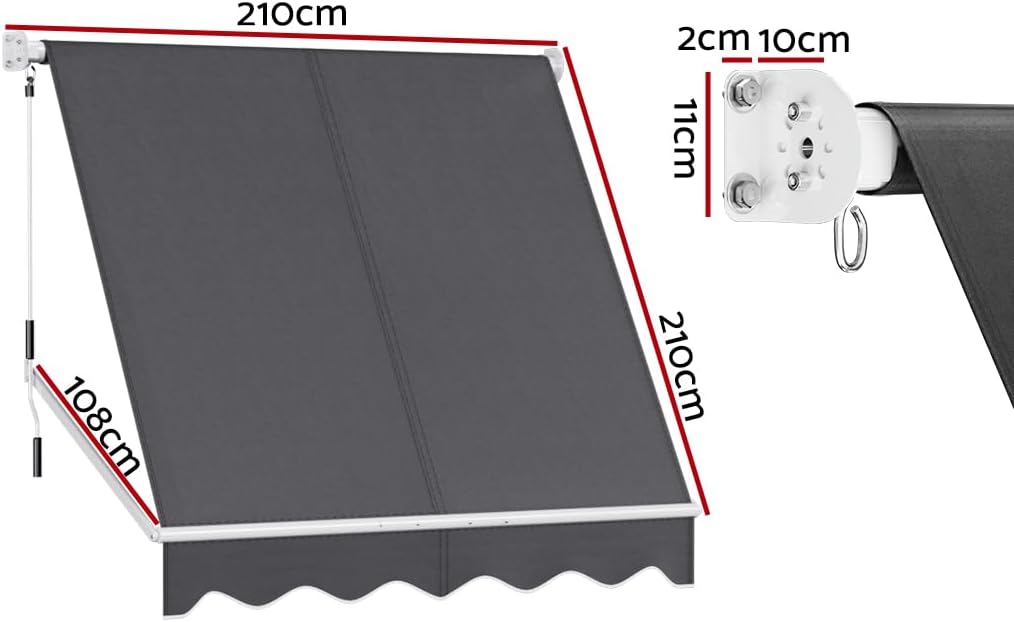 Outdoor Blinds, 2.1 x 2.1m Privacy Screen Window Blind Retractable Pivot Arm Awning Canopy Sun Shade Waterproof Gazebo Awnings for Home Patio, with Mounting Bracket Hand Crank Grey