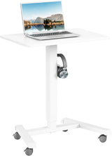 ERGOMAKER Mobile Standing Desk Pneumatic Adjustable Height 25.6 x 17.7 Inch Mobile Desk Adjustable Height On Wheels，Sit Stand up Desk Home Office Computer Desk, White + Single